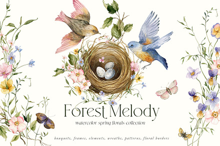 Forest Melody- watercolor collection, a Decorative Illustration by AleksaArt