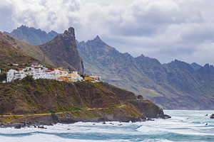 Almaciga village on cliffs by ocean in Anaga mountains Tenerife,, a Photo by Pictures for you!!!!!!!!!
