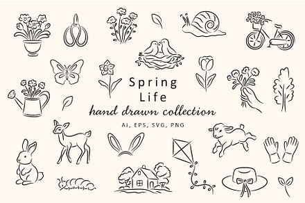 Hand Drawn Spring Illustration set, a Seasonal Illustration by NatalieArtShop