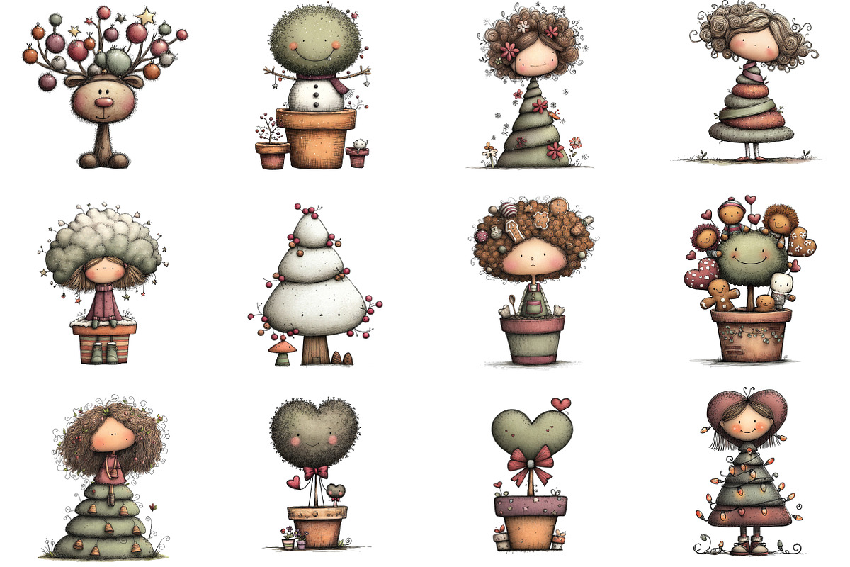 Whimsical Christmas Topiary Trees, an Illustration by CraftArtStudio (Photo 2 of 6)