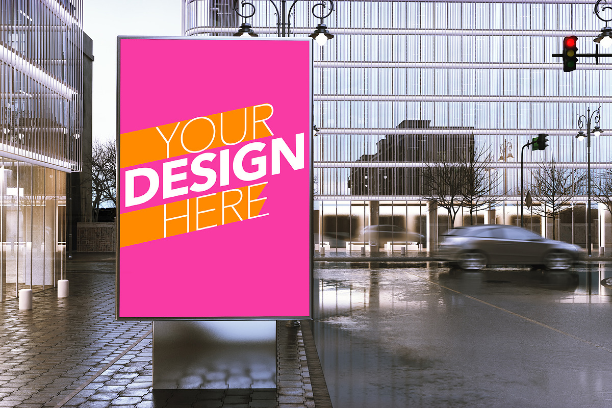 Advertising Kiosk in Downtown City, a Print Template by McLittle Stock