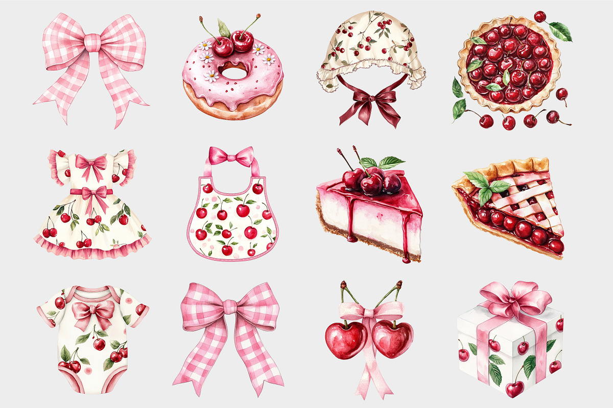 Watercolor Coquette Cherry Clipart, a Seasonal Illustration by Design Market (Photo 4 of 5)