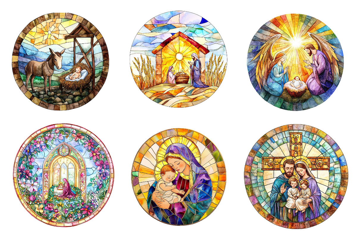 Round Stained Glass Nativity Clipart, an Illustration by CreationArt (Photo 5 of 5)