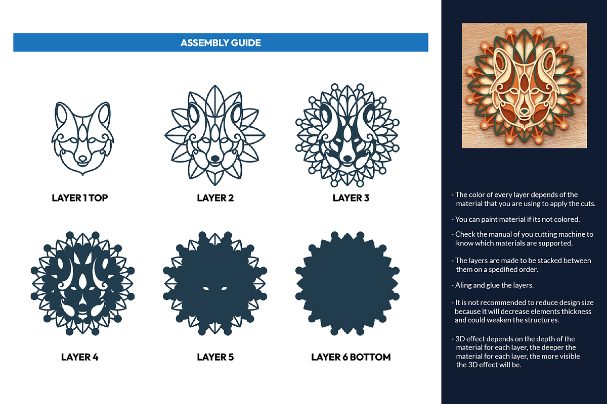 Wolf 3D Mandala - SVG Laser cut file, an Object Graphic by Arshad Ali (Photo 2 of 9)