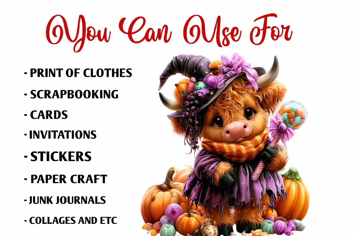 Halloween Highland Cow Clipart, a Seasonal Illustration by fashionaddict (Photo 6 of 7)