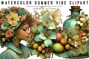 Watercolor Summer Vibe Clipart, an Illustration by SinaCreation (Thumbnail 1 of 9)