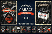 12 Vintage Garage Posters, an Object Illustration by sivVector (Thumbnail 1 of 3)