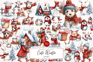 Cute Winter Clipart, an Illustration by Markicha Art