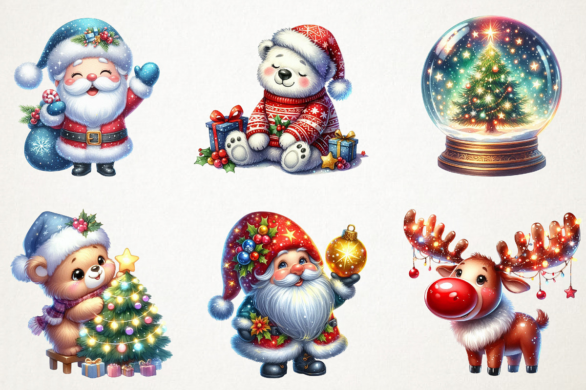 Cute Christmas Watercolor Clipart, an Illustration by RobertsArt (Photo 6 of 7)