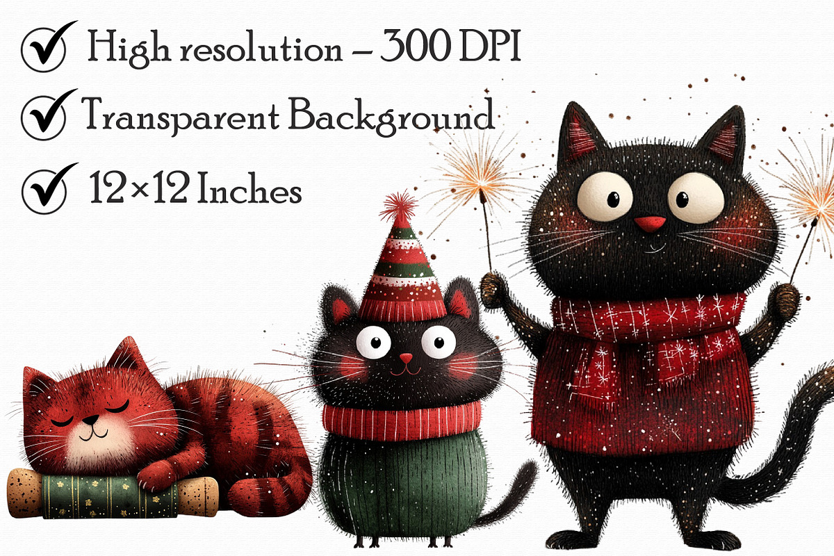 New Year Cat Clipart, an Illustration by Libby Wishes (Photo 3 of 7)