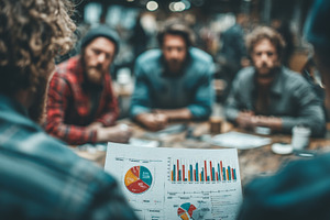 Group reviewing business charts in a collaborative and focused work environment, a Business Photo by AS photostudio