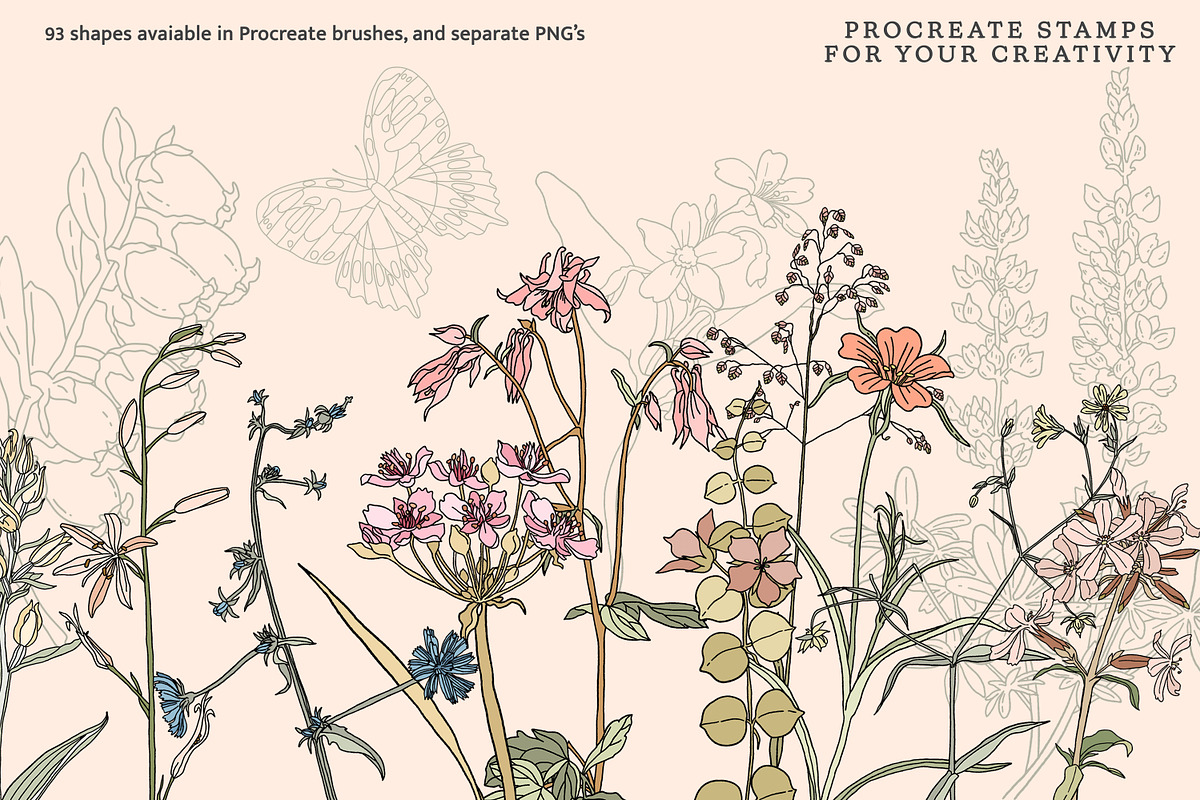 Procreate Stamps Wildflowers, a Brush Add-On by Pink Studio Art