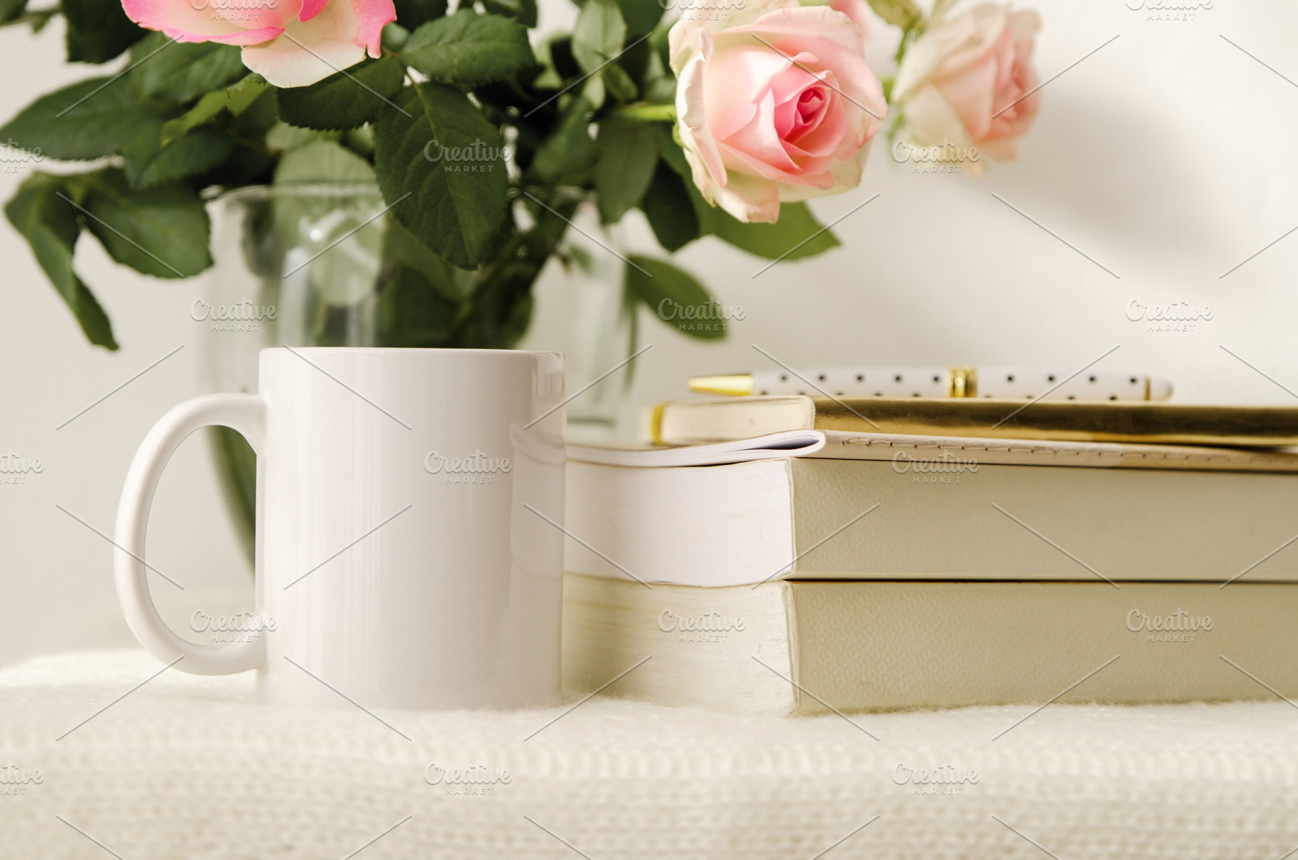 Mockup white mug books flowers stock photo containing mockup white mug and, a Business Photo by The LUV Stock Photos