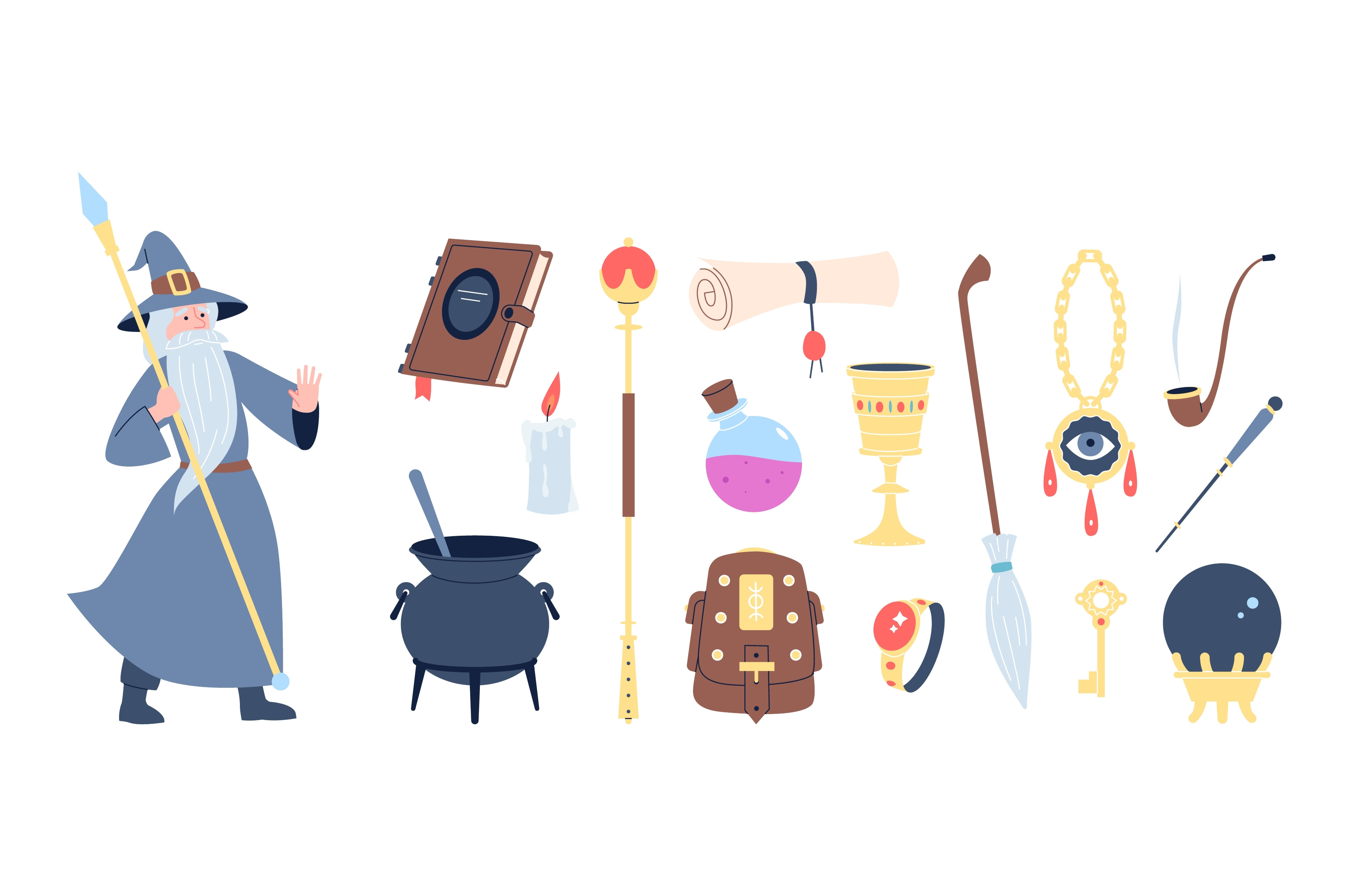 Wizard magic tools, wise old man in, a Graphic by LadadikArt
