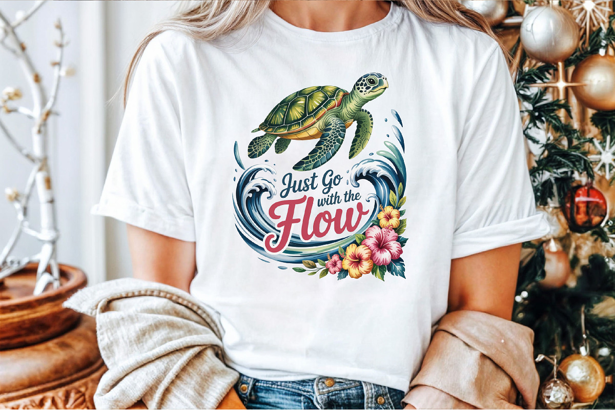 Summer Sea Turtle Waves Flowers PNG, an Illustration by Sublimation Artist (Photo 8 of 9)