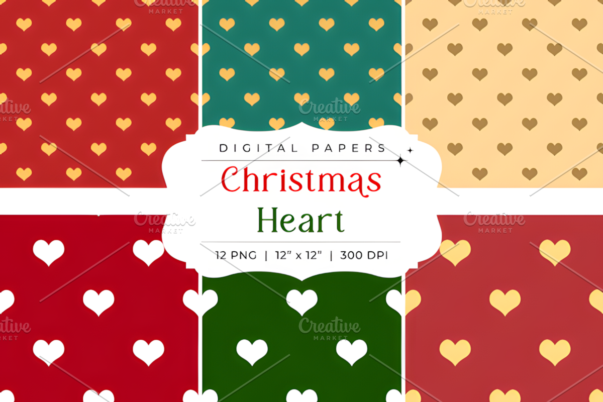 Christmas Heart Seamless Digital, a Pattern Graphic by Coco Bloom (Photo 1 of 4)