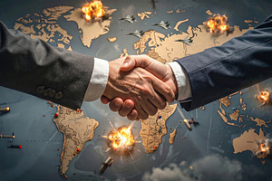 Diplomatic Handshake Amid Global Conflict, a Business Photo by Davizro's Market