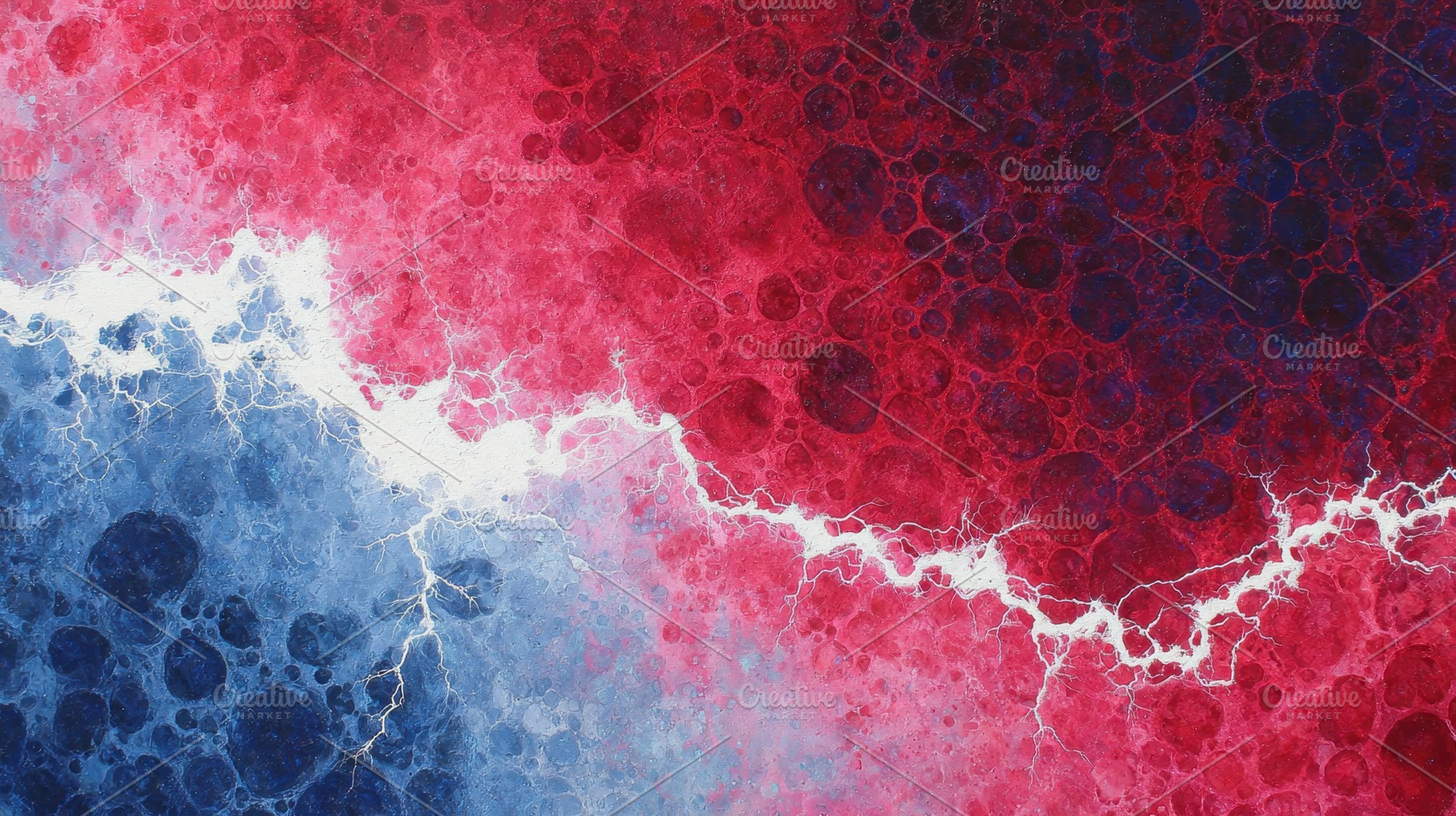 Abstract art red blue white crackle, an Abstract Photo by Pixeness Studio