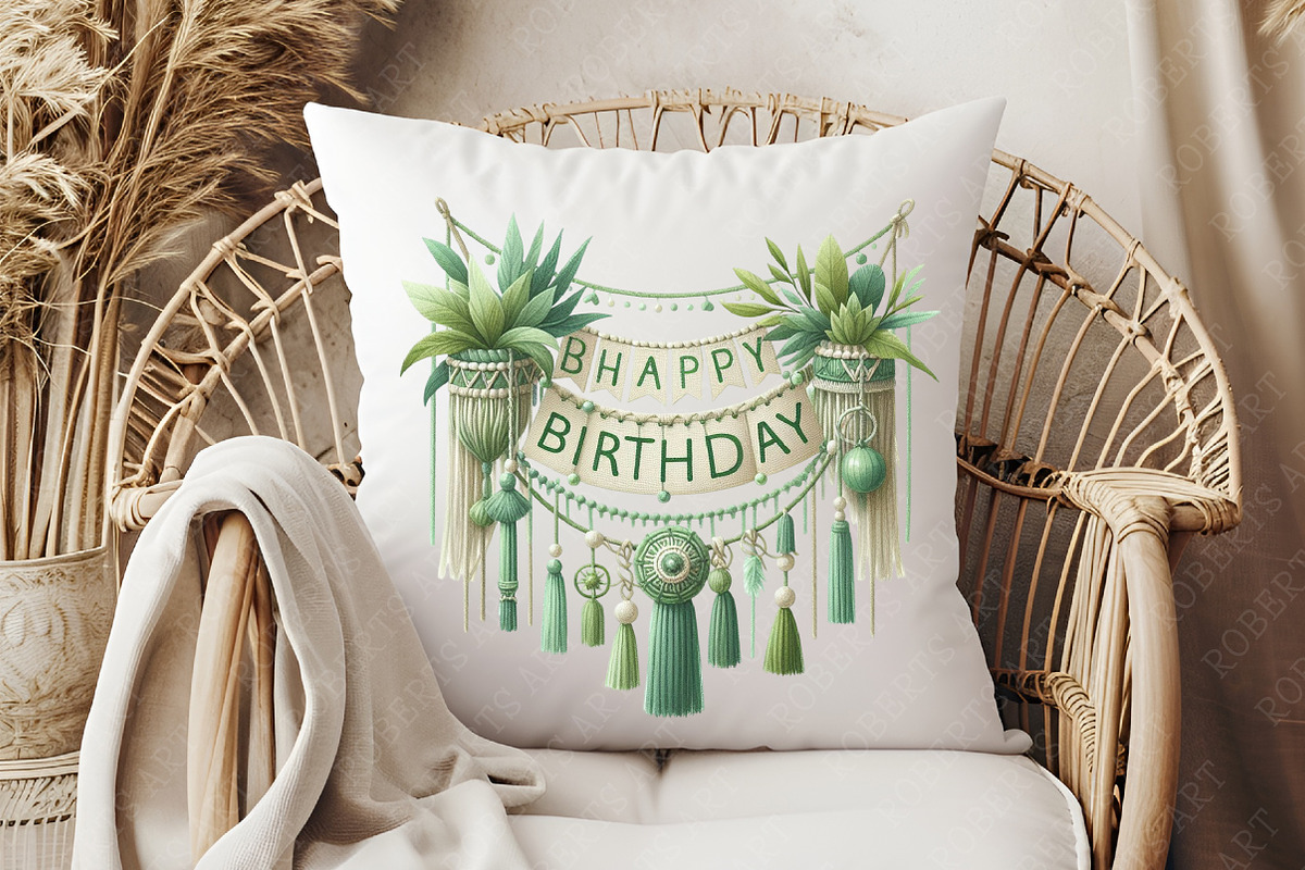 Boho Sage Green Birthday Clipart, an Illustration by RobertsArt (Photo 8 of 8)