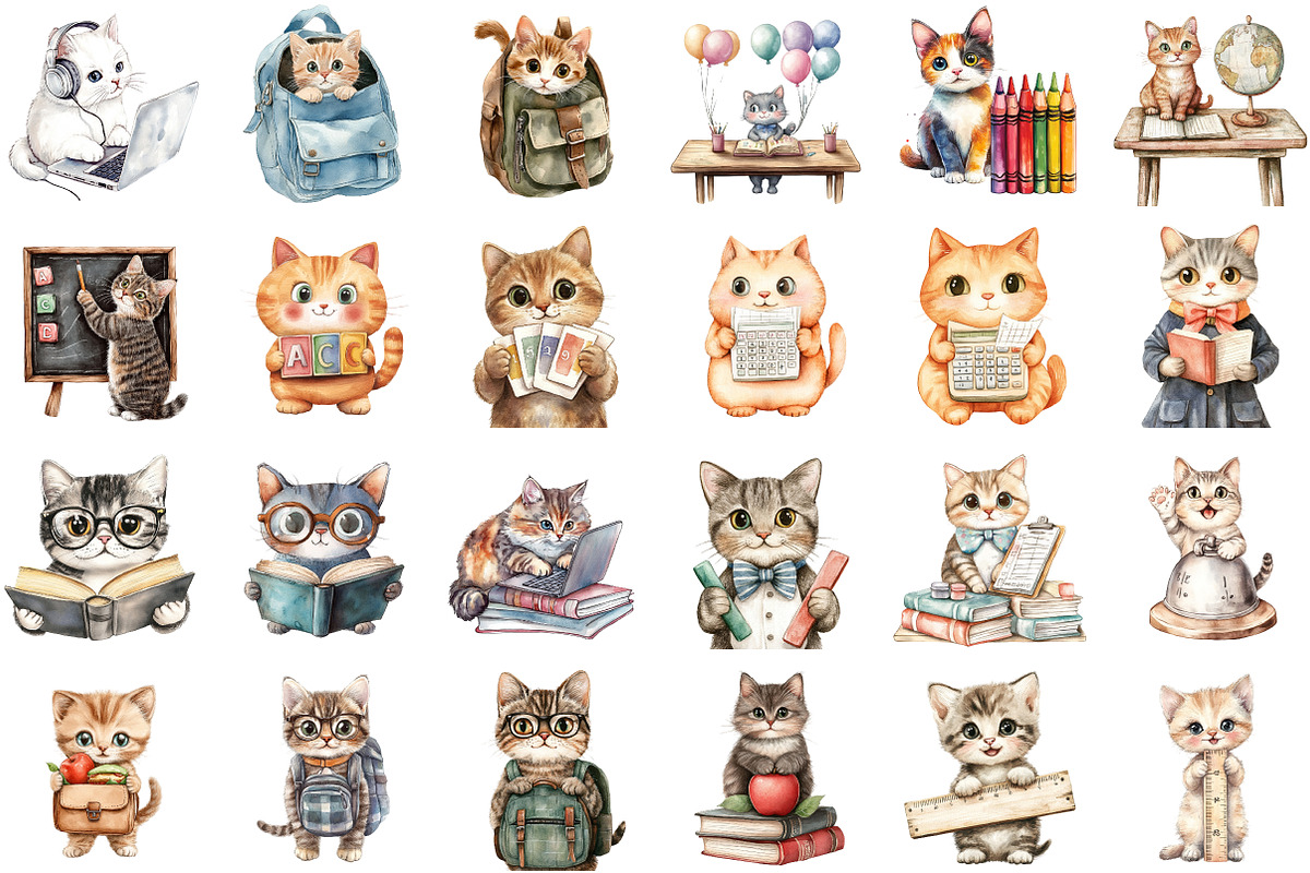 Cat Back to School Clipart, an Illustration by Sublimation Artist (Photo 2 of 6)