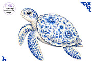 Chinoiserie Blue Sea Animals Clipart, a Work Illustration by CreationArt (Thumbnail 11 of 11)