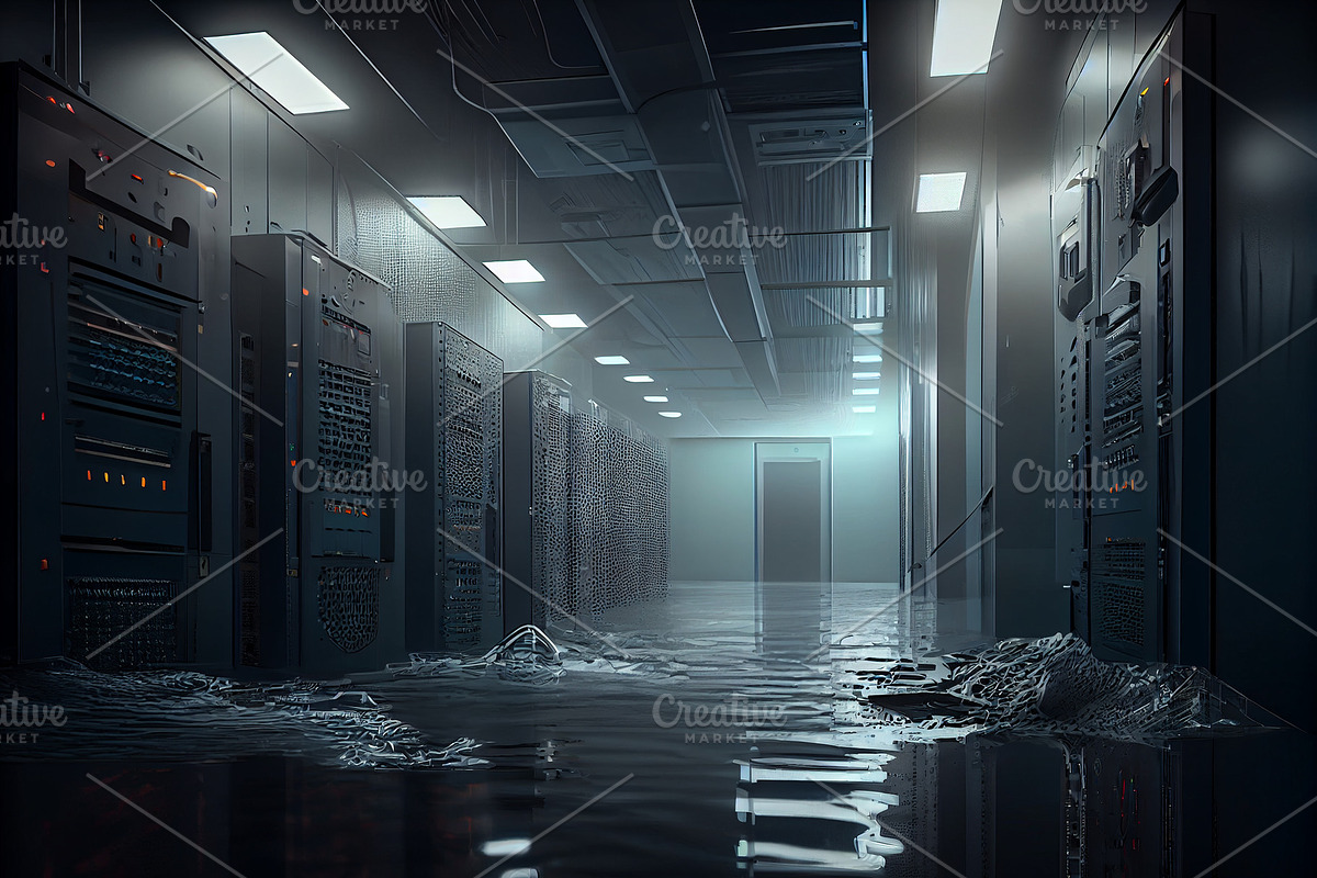 flooded server room, a Technology Illustration by Olyryk & Aglo