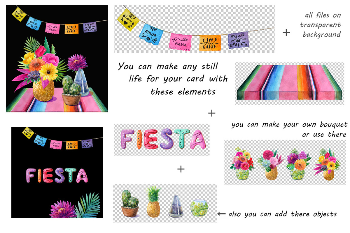 Mexican watercolor flowers.Fiesta., a Texture Illustration by yulia.sukhanova (Photo 2 of 6)