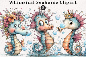 Whimsical Seahorse Clipart, a Seasonal Illustration by CreationArt