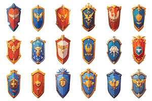 Set of cartoon shields with, an Object Illustration by LadadikArt
