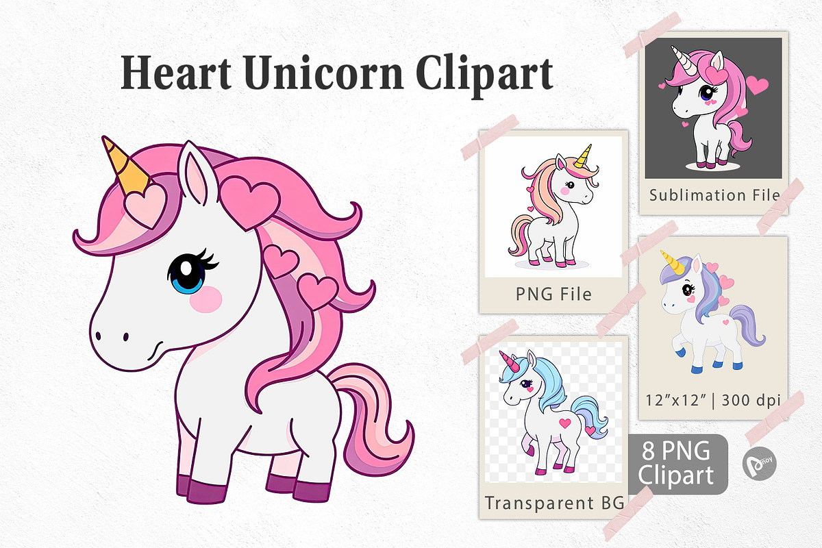 Heart Unicorn Clipart, a Graphic by Artnoy (Photo 1 of 5)