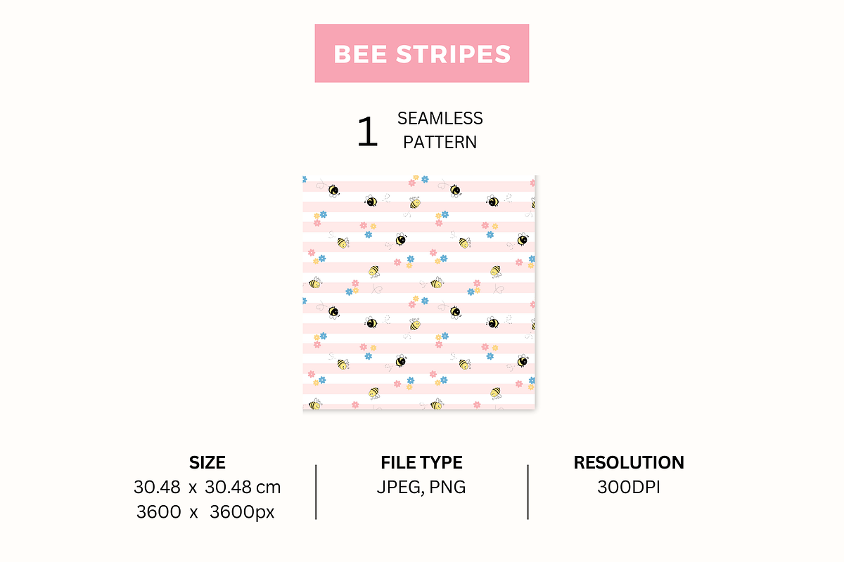 Bee Stripes - Pink, a Pattern Graphic by Jaselvii Studio (Photo 2 of 4)