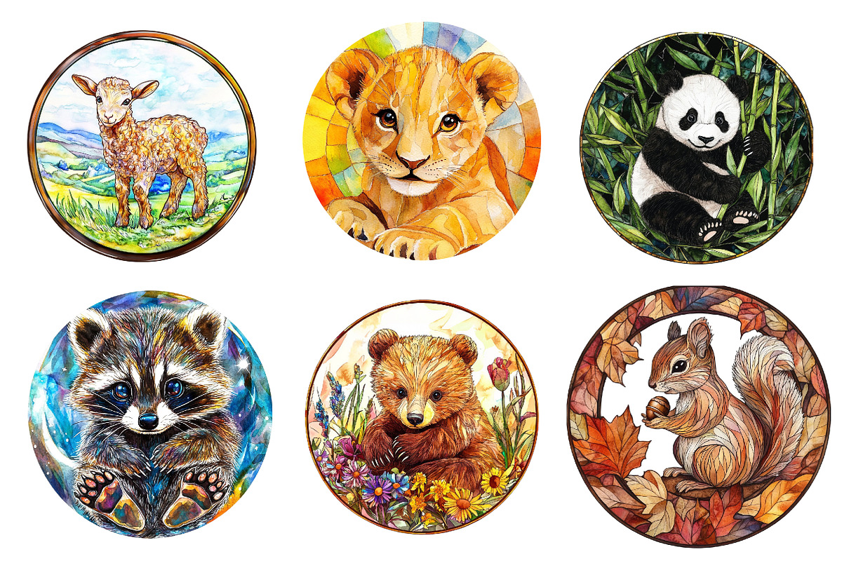 Round Stained Glass of Baby Animals, an Illustration by CreationArt (Photo 4 of 5)