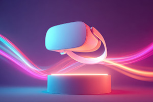 Futuristic virtual reality headset with glowing effects, a Technology Photo by AlyaAnd