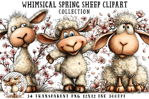 Whimsical Spring Sheep Clipart, an Illustration by OK Design