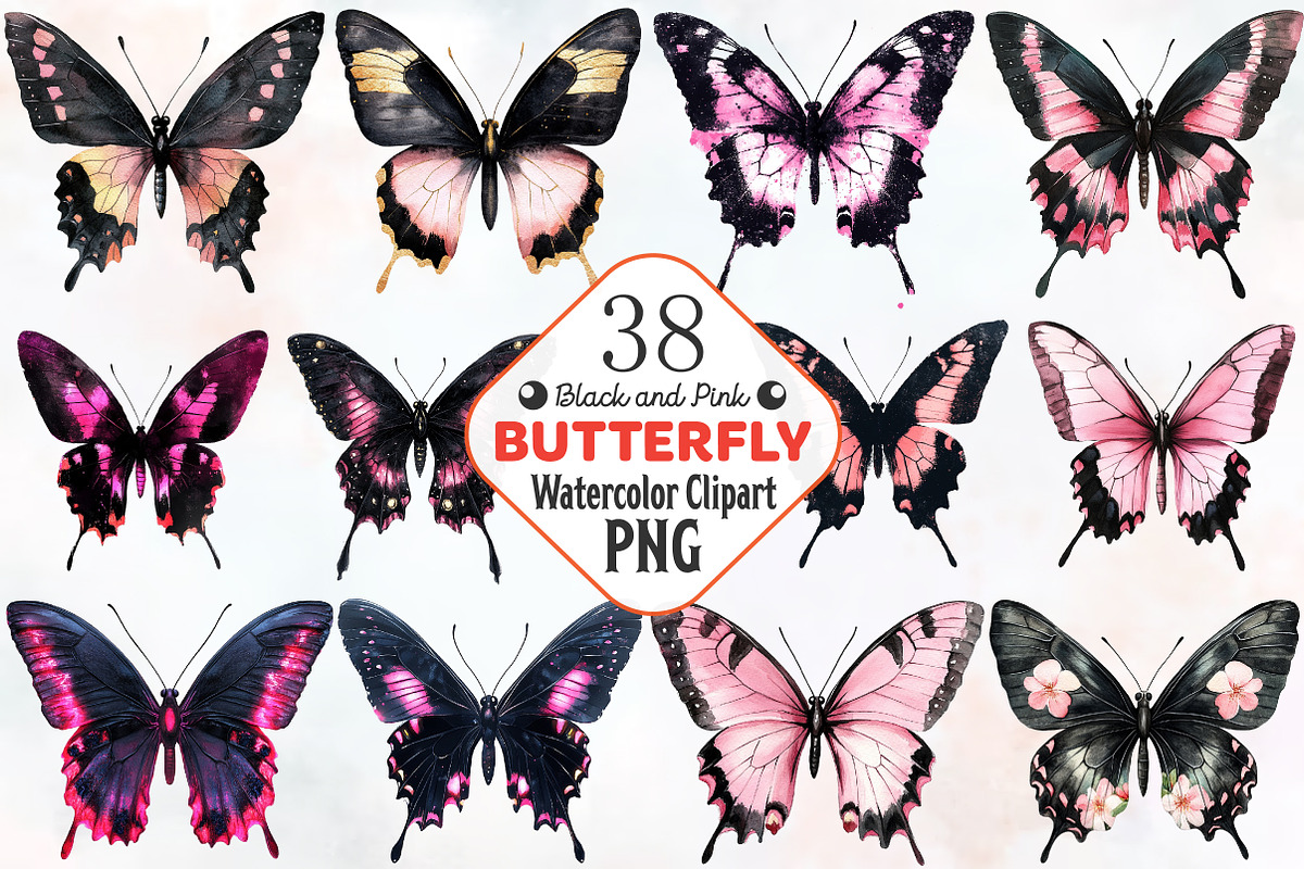 Black and Pink Butterfly Clipart, an Animal Illustration by RobertsArt (Photo 1 of 7)