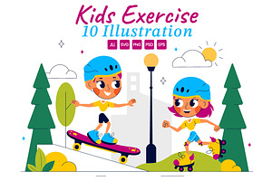 10 Happy Kids Exercise Illustration, a Person Illustration by denayunebgt