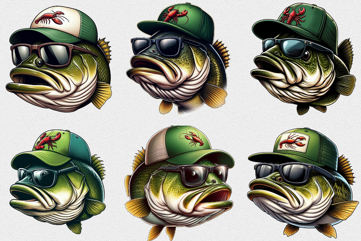 Watercolor Funny Bass Fish PNG, a Seasonal Illustration by Craft Nest (Photo 4 of 6)