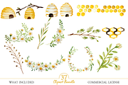 Watercolor Floral Bee Clipart, an Illustration by MockupWizard (Thumbnail 3 of 5)