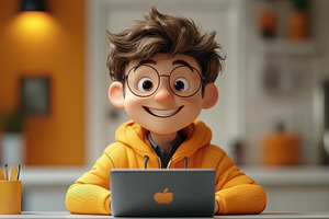 Smiling young boy in yellow hoodie u, a Photo by Tanuart