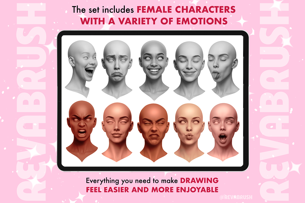 Procreate Female Head Portrait brush, a Brush Add-On by Revabrush (Photo 4 of 8)