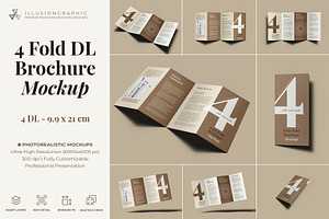 4 Fold DL Brochure Mockup - 8 Views