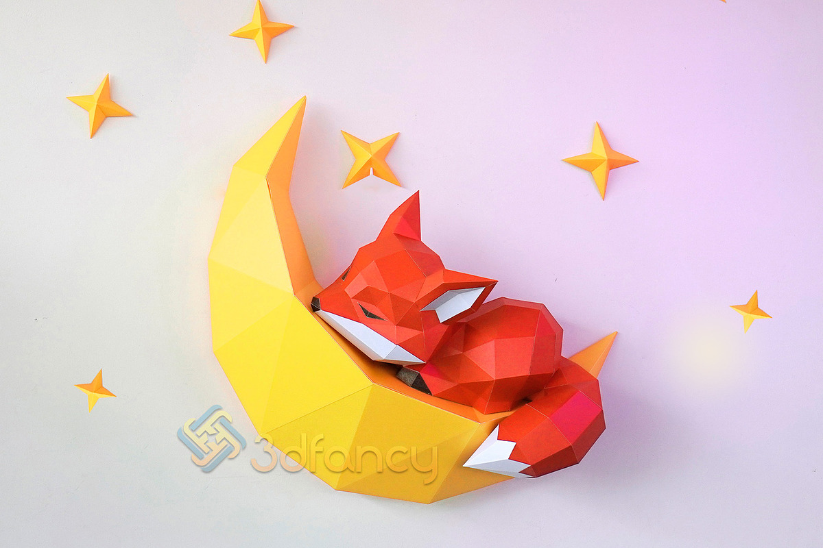 3D Fox Sleepy On The Moon Papercraft, a Templates & Theme by 3Dfancy (Photo 1 of 4)