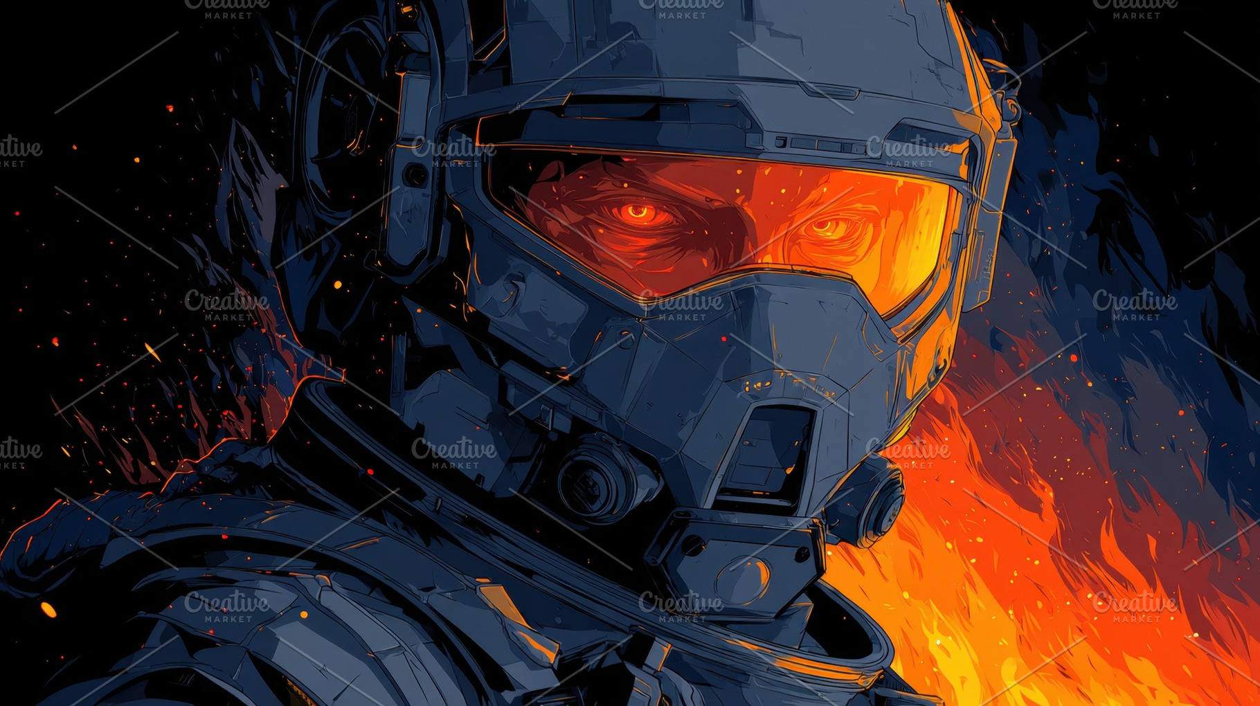 Dark-armored soldier by fire, a Photo by Beautiful things