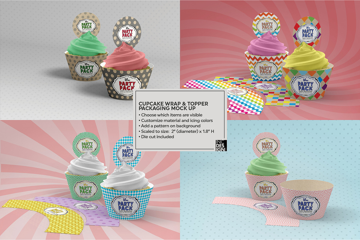 Cupcake Wrap and Topper Mockup, a Cups & Container Mockup by INCDesign (Photo 2 of 7)