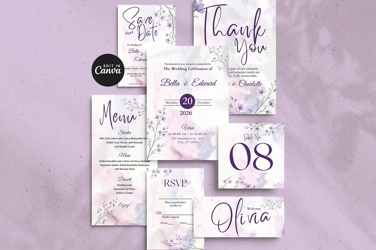 Lavender Wildflower Wedding Suite, an Invitation Template by Arslan (Photo 1 of 6)
