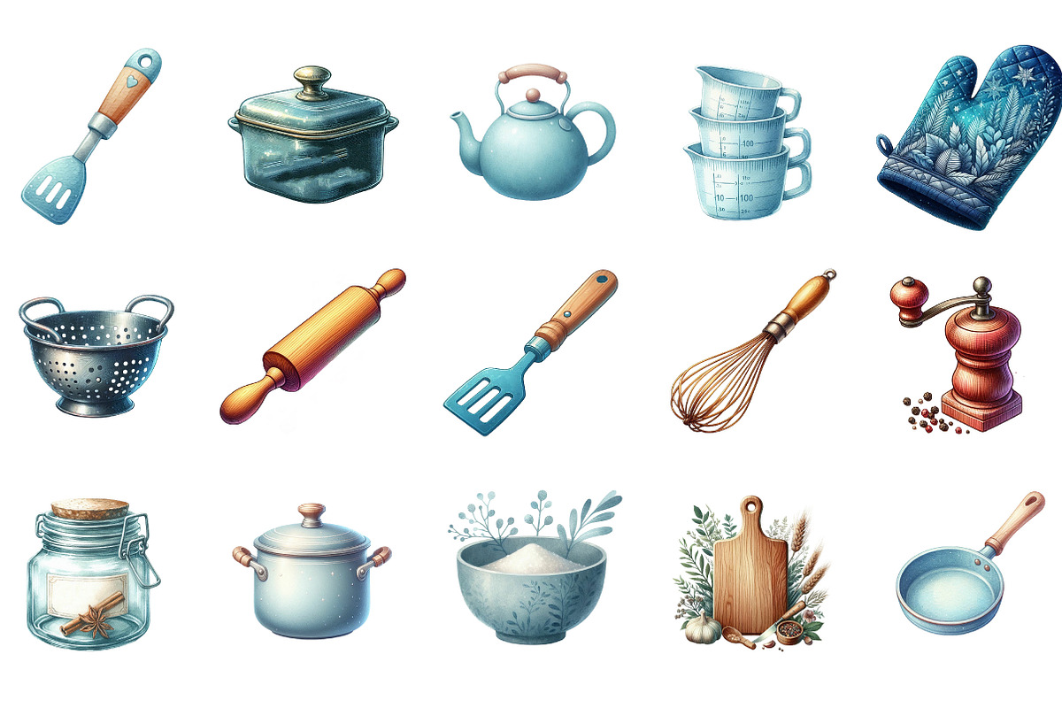 Watercolor Kitchen Utensils Clipart, an Illustration by Designking (Photo 2 of 5)