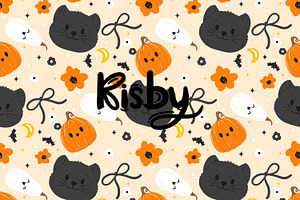 Halloween Black Cat and Pumpkin Sea