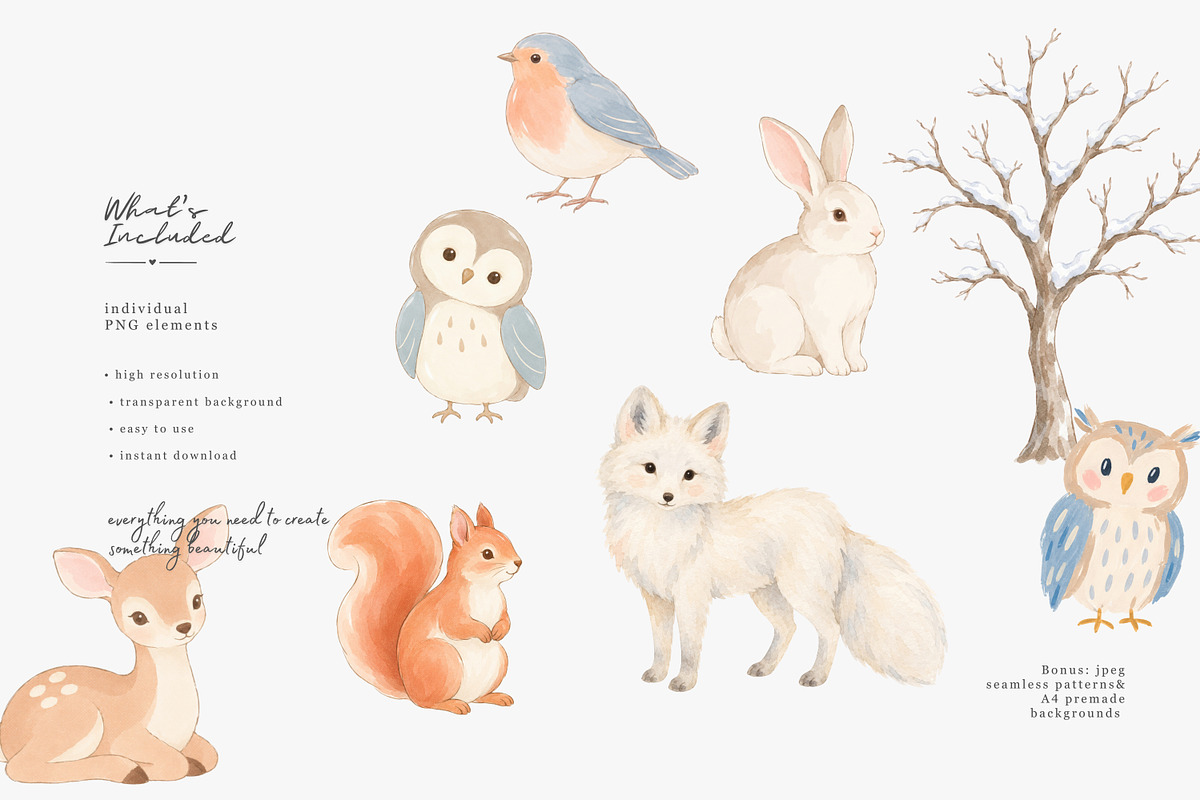 pastel winter watercolor clipart set, a Decorative Illustration by Patishop Art (Photo 3 of 8)