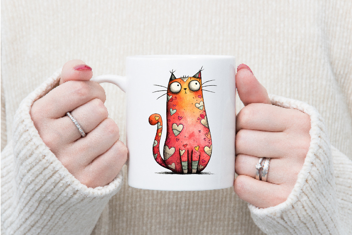 Quirky Valentine Cats Clipart, an Illustration by Watercolor design (Photo 7 of 9)