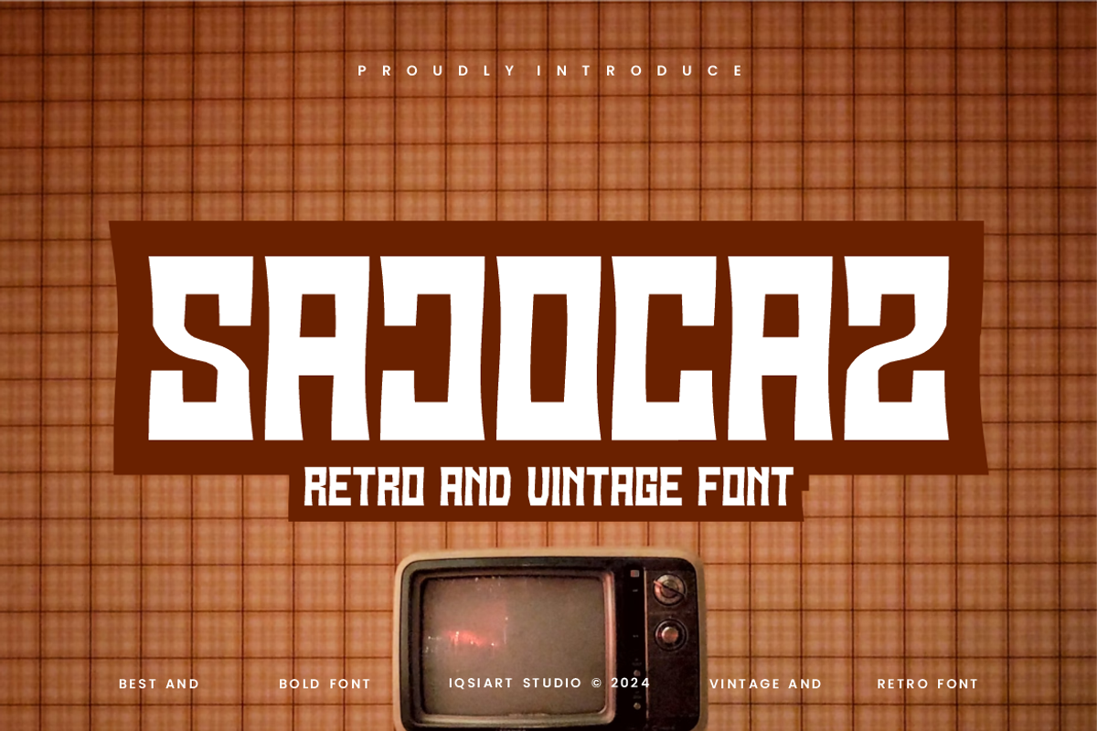 Sajocaz - Retro Font, a Sans Serif Font by Iqsiart Studio (Photo 1 of 6)